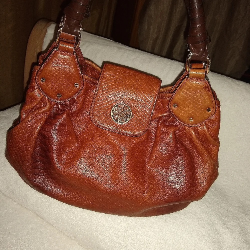 Antonio Melani brown croc embossed hobo leather bag.